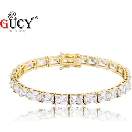 GUCY Fashion Women AAA Cubic Zirconia Tennis Bracelet Chain Hip Hop Jewelry 1 Row Gold Color CZ Bracelet Link Birthday Gift
