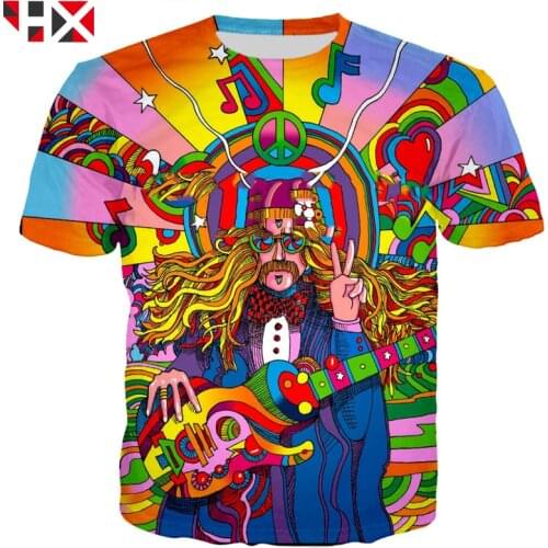 HX Newest Summer Fashion Hippie Musician T Shirt 3D Colorful A Groovy Hippie Unisex Tops H045