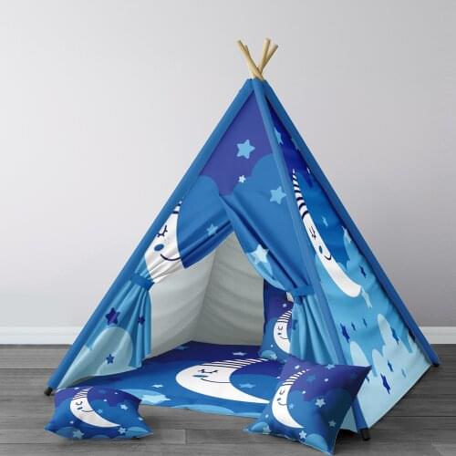 Play Tent for Kids Wigwam Portable Indoor Playground Tents Children Bedrooms Blue Stars Moon Model 190