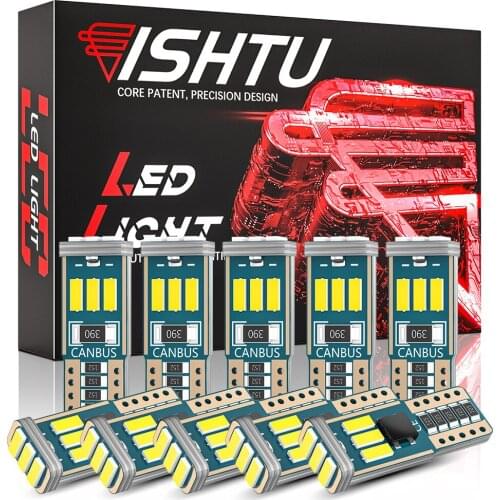 ISHTU 10PCS W5W T10 LED Bulbs Canbus 12V 6000K White 194 168 Car Interior Map Dome Parking License Plate Light Auto Signal Lamp