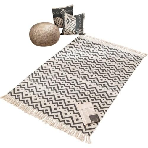 Machine Washable Retro Bohemian Carpet Hand Woven Cotton Linen Carpet Rug Bedside Rug Geometric Floor Mat Living Room Bedroom Ca