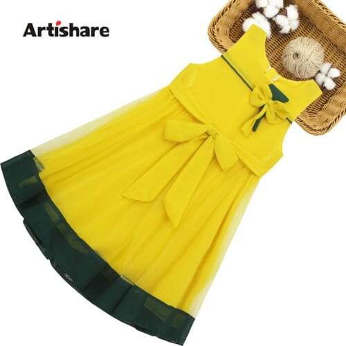 Girl Summer Dress Bow Dress For Girl Sleeveless Children Mesh Dresses Teenage Girls Clothing 6 8 10 12 14