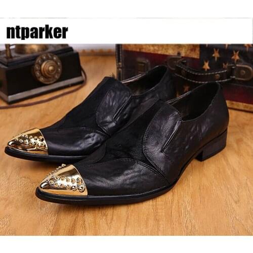 Ntparker Arrival Super Cool Man Leather Shoes Business Casual Genuine Cow Leather for Mans Footwear Black Pointed Metel Toes