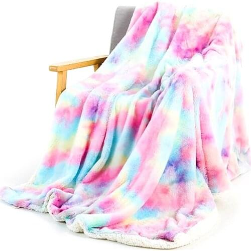 Single-Seat Soft Rainbow Plush Faux Fur Throws Bed Blankets Soft Cozy Warm Fluffy Comfortable Blankets 130X160cm