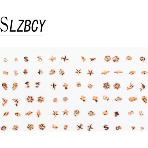 36pairs/set Gold Silver Color Small Stud Earrings Sets For Women Girls Metal Alloy Geometric Star Round Earring Jewelry Brincos