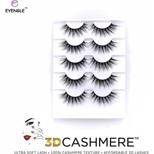 EYENGLE 5Pairs 3D CASHMERE Eyes Lashes Natural Soft Reusable Make Up False Eyelashes Fluffy Long Cross Wispy Eyelash Faux Cils
