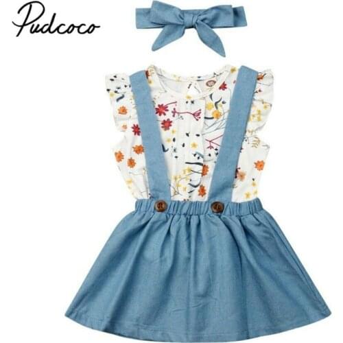 Pudcoco Newest Newborn Baby Girl Clothes Short Sleeve casual T-shirt+Skirt Overalls+Headwear Dresses Headband Outfits Sets 6M-4Y