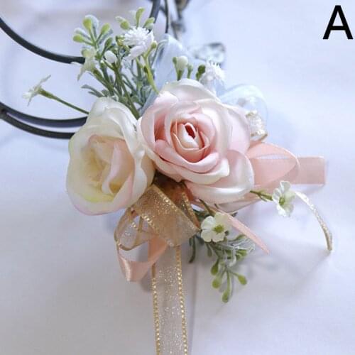 New Pink Wrist Corsage Wedding Bracelet Bridesmaid Corsage Bracelet Wedding Silk Ribbon Artificial Flowers Marriage
