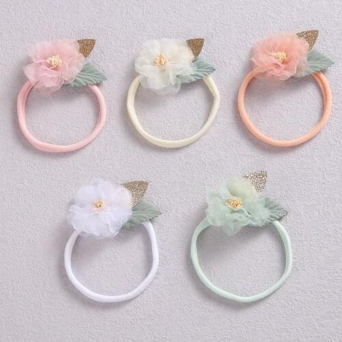 Bulk 30pc/lot Newborn Lace flower Nylon headbands kids girl nylon Baby headband elastic strench headwear Kid Hair Wear