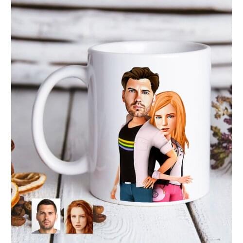 Personalized Valentine Caricature Of White Mug Bardak-39