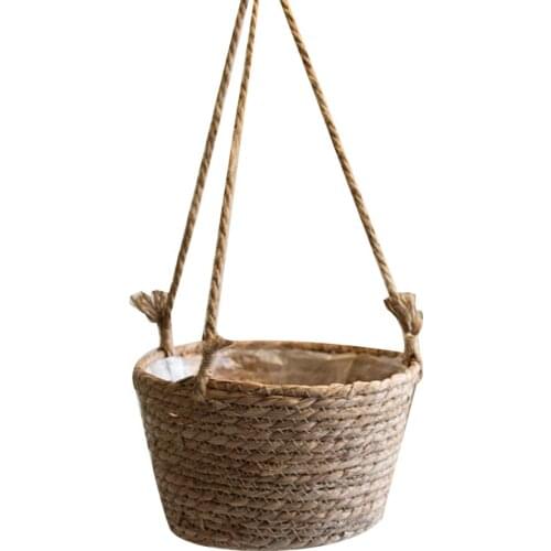 Woven Lined Plant Flower Basket Creative Weave Vintage Home Decor Rustic Moroccan Style Rope Hanging Planter Pots