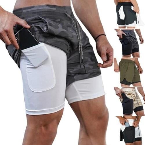 Hot kf-Mens Running Shorts Sports Leisure Outdoor Loose Multi-Pocket Double-Layer Fitness Pants