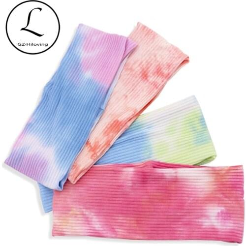 Women Ribbed cotton headbands 2020 Casual Multi-color tie dye Elastic Hairbands For Ladies Flat knit Headwear Hair Accessories