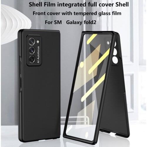 Transparent Fold PC Hard Phone Cover For Samsung Galaxy Z Fold2 Case Solid Color Ultra-thin Tempered Glass Film Shockproof Funda