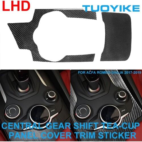 LHD Car Styling Real Carbon Fiber Central Gear Shift Tea Cup Panel Cover Trim Sticker For Alfa Romeo Giulia Stelvio 2017-2019