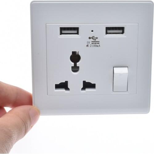 Universal USB wall socket 2100ma dual usb charger power outlet with electrical switch