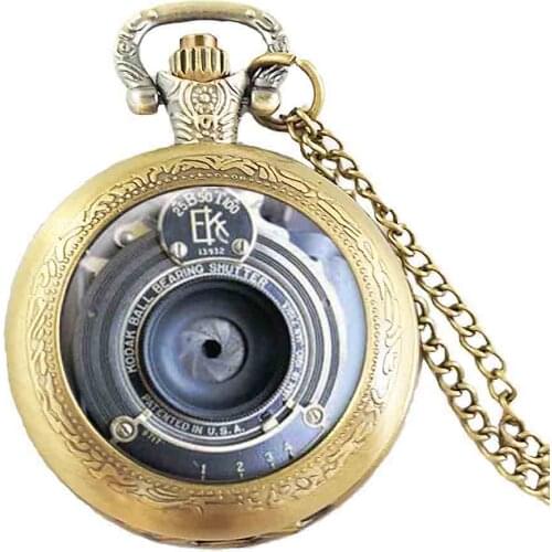 Antique VINTAGE Camera Lens Pendant quartz pocket watch jewelry Photography enthusiasts steampunk mens women necklace men charms