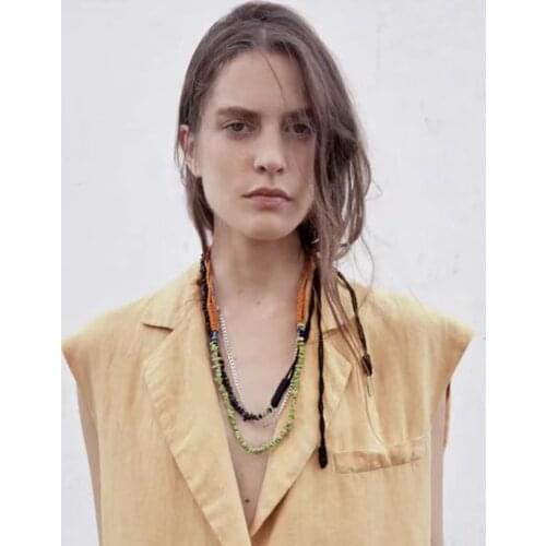 Za Exaggerated Bohemian Handmade Clavicle Chain Double Layer Crushed Stone Stitching Chains Necklace
