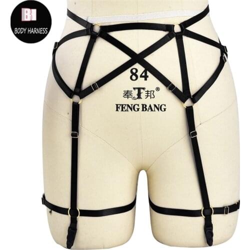 Women Fashion Black Goth Leg Harness Garter Belt Stockings Black Suspenders Belt Body Harness Harajuku Party Dance Wear Garter