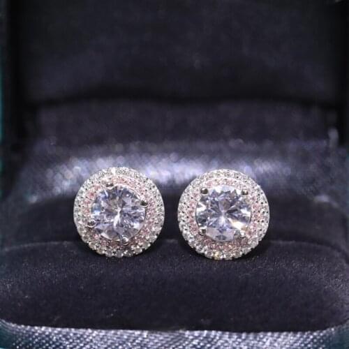 Pure 925 Sterling Silver Hot Brand Round diamond Earrings Ladies pink & White earrings Luxury jewelry anniversary birthday gift