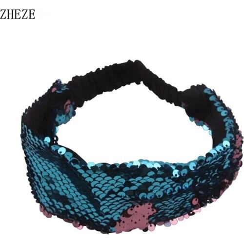 1PC Retail 2019 New Embroidery Sequin Headband For Girls Eegant Headbands Hair Accessories Women Glitter Hair Band