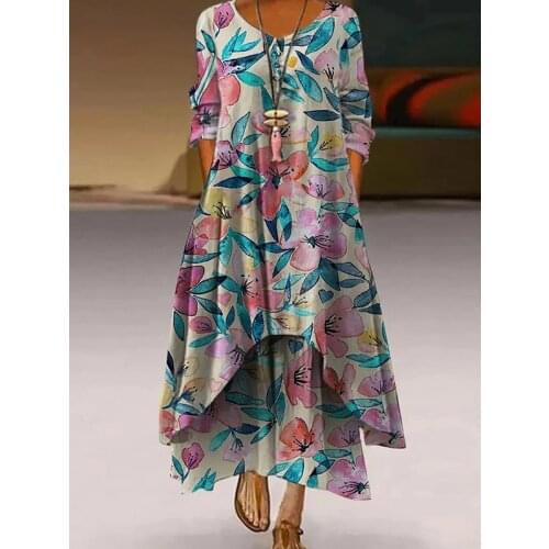Oversized Irregular Print Floral Dress Ladies Long Sleeve Casual Loose Elegant Maxi Dress Party Dresses Womens Clothing Robe