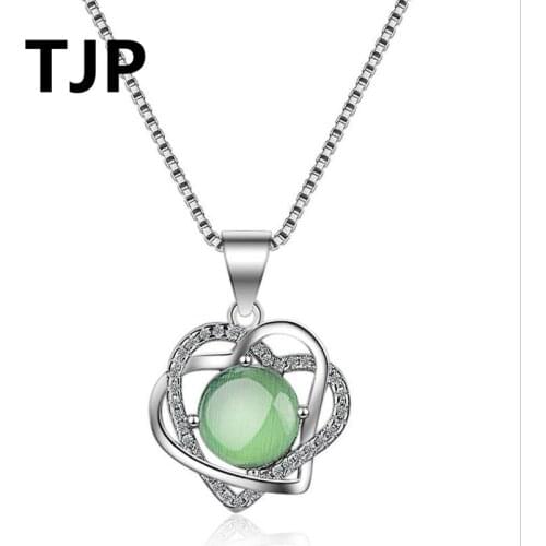 TJP 2018 Latest Olive Green Women Pendants Necklaces Fashion 925 Sterling Silver Choker Necklace For Bride Girl Wedding Party