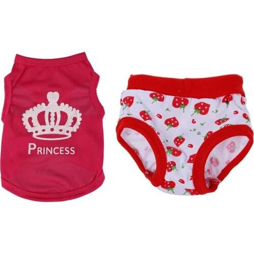 1Pcs Small Female Pet Puppy Dog Clothes Physiological Sanitary Diaper Pant Red+White M & 1Pcs Winter Warm Pattern Dog Clothes Pe