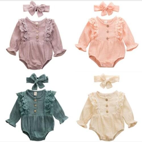 New 2Pcs Kids Clothes Girls Warm Infant Romper Jumpsuit Headband Clothes Outfits
