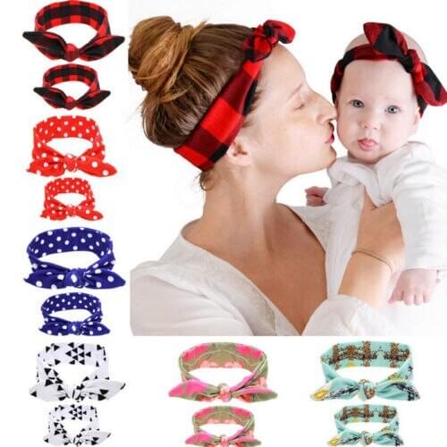 2pcs Hot sale Printed Parent-Child Bunny Ears Headband Women Kids Baby Girl Elastic Knotted Turban Hair Band Headwear