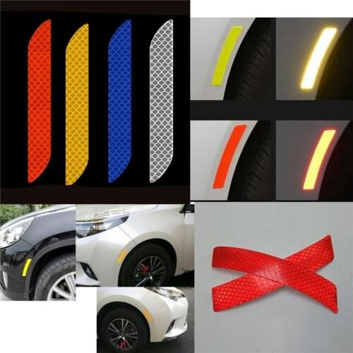 2Pcs/set Car Motorbike Bumper Reflective Warning Strip Stickers Wheel Rim Eyebrow Warning Light Reflector Protective Sticker