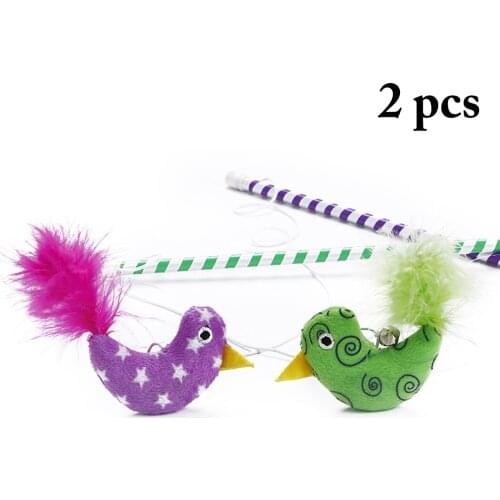 2PCS Funny Feather Mouse Cat Bell Ball Pet Supplies Catnip Color Bird Funny Cat Toy Purple Green Pet Interactive Toy