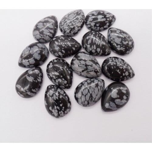 20Pcs 18x13mm Natural Black Snowflake Obsidian Teardrop Cab Cabochon For DIY Jewelry Making Necklace Accessories Boutique Gift
