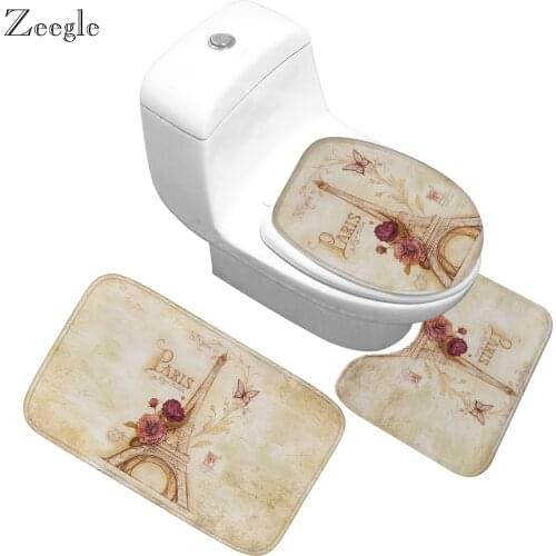 Zeegle 3pcs Bath Mat Set Anti Slip Bath Mat Toilet Seat Cover Absorbent Toilet Pedestal Rug Bathroom Entrance Mat Shower Mat
