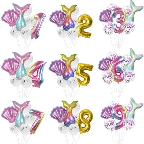 7pcs/set Mermaid Number Foil Balloons Baby Shower Wedding Kids Birthday Decor Mermaid Theme Party Supplies Globos