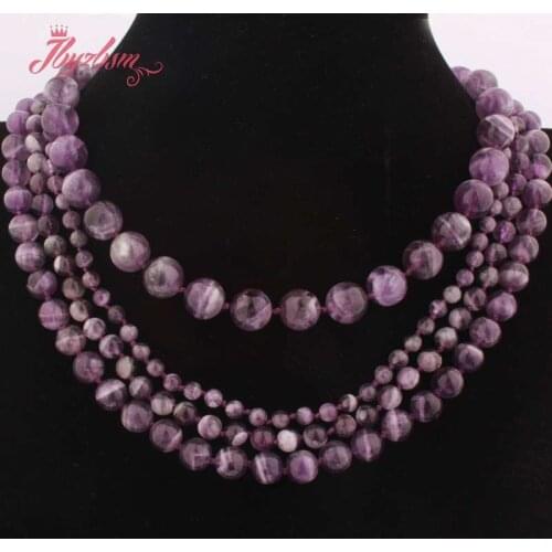 8.10mm Round Necklace Smooth Dream Amethysts Natural Stone Handemade Beaded Necklace Fashion Jewelry for Women Birthday Gift17"