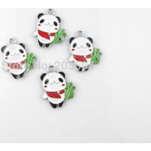 AE10 100Pcs Mixed Silver Tone Enamel Panda Charms Pendants Jewelry DIY Jewelry Findings Floating Charm 24*22mm bead bead