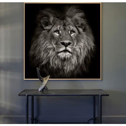 Large Size African Wild Lion Head Canvas Art Posters and Prints Black and White Animals Art Paintings on the Wall Art Pictures