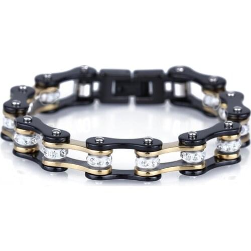 Mens Luxury Bicycle Chain Bracelet Black Gold Stainless Steel Bracelets For Female Crystal Beads Jewelry Bangle Gifts HQD 2021