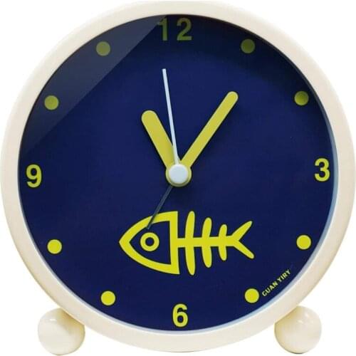 Alarm Clock Bell With Night Light Bedside Loud Alarm Clock Quartz Desk Clock For Room , Milky,Shape Fish Bone