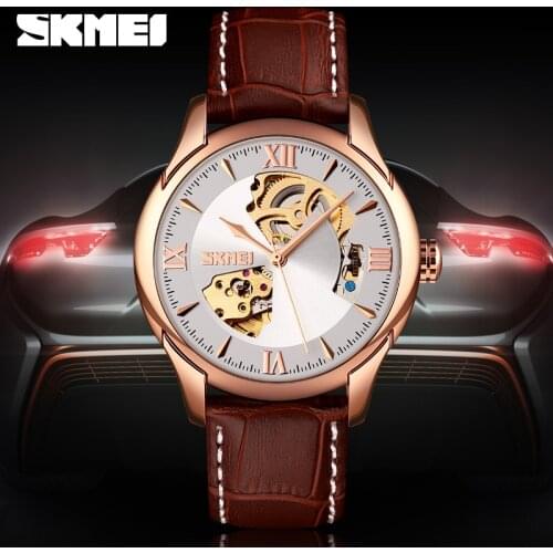 Fashion Hollow Mechanical Wristwatches Top Brand SKMEI Watches Mens Watch Luxury Automatic Watch Men Business Leather Strap New