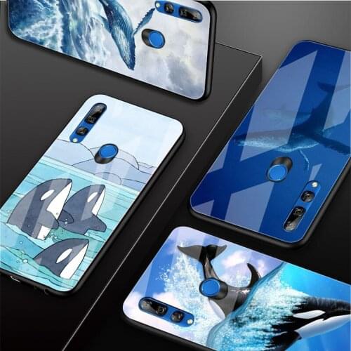 Killer Whales watercolor Print Tempered Glass Phone Case For Huawei honor 8X 9 10i 20i 20Lite 20Pro 30 Pro Cover Shell