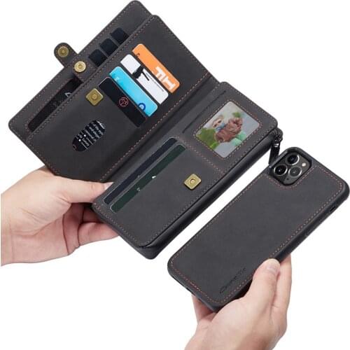 For Iphone 7 8 X XS XR Retro 2 In 1 Genuine Leather Wallet Bag Wireless Charging Back Cover Case For Iphone 11 12 Pro 11Pro Max