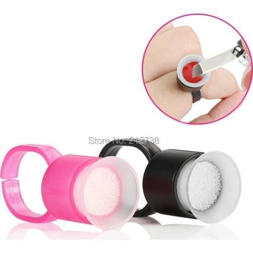 50pcs Black/Pink Microblading Pigment Glue Ink Rings Sponge Cups Caps Permanent Makeup Tattoo Medium Holder Free Shipping-C0