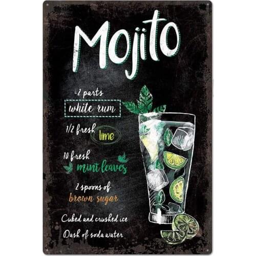 Black original design Mojito cocktail tin wall art teaching poster