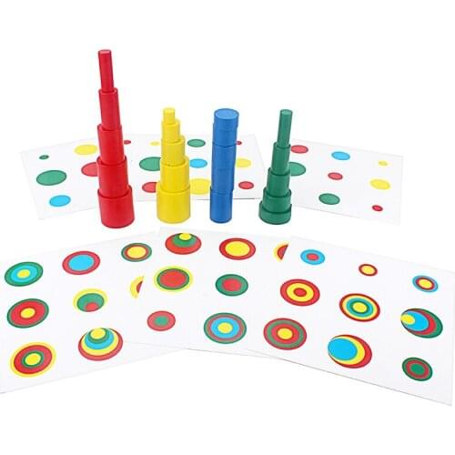 Wooden Toys Montessori 20Pcs Colorful Block Toy with Cards Color & Shapes Eudcational Toys for Children Kids 3 to 4 Years Old