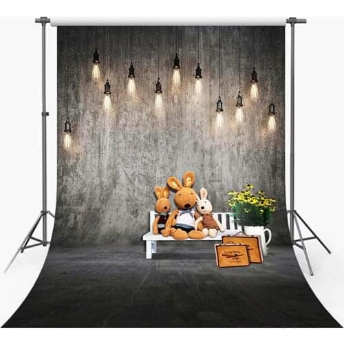 Photography Backdrop Backgrounds 5x7ft Grey Wall and Floor Lighting Droplights with Teddy Bear Photo Background for Kids Custom
