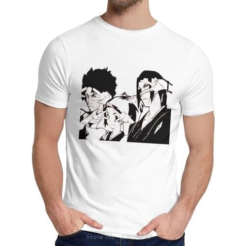 Samurai Champloo Jin Mugen Fuu Silhouette T-Shirt Fashion Men O-neck Retro Cotton Tshirt Anime T Shirt Tees Harajuku