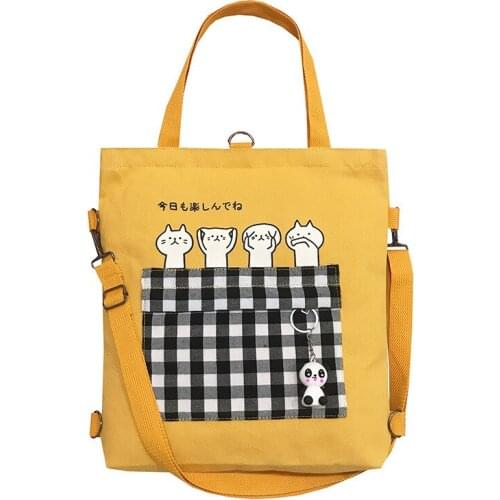 Women Canvas Tote Ladies Casual Shoulder Bag Foldable Shopping Bags Cloth Cartoon Style Female Handbag school bag