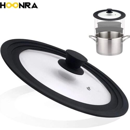 HOONRA Cookware Silicone Tempered Glass Pot Lid High Temperature Resistant Explosion-Proof Anti-Fall Universal Anti-Overflow Lid